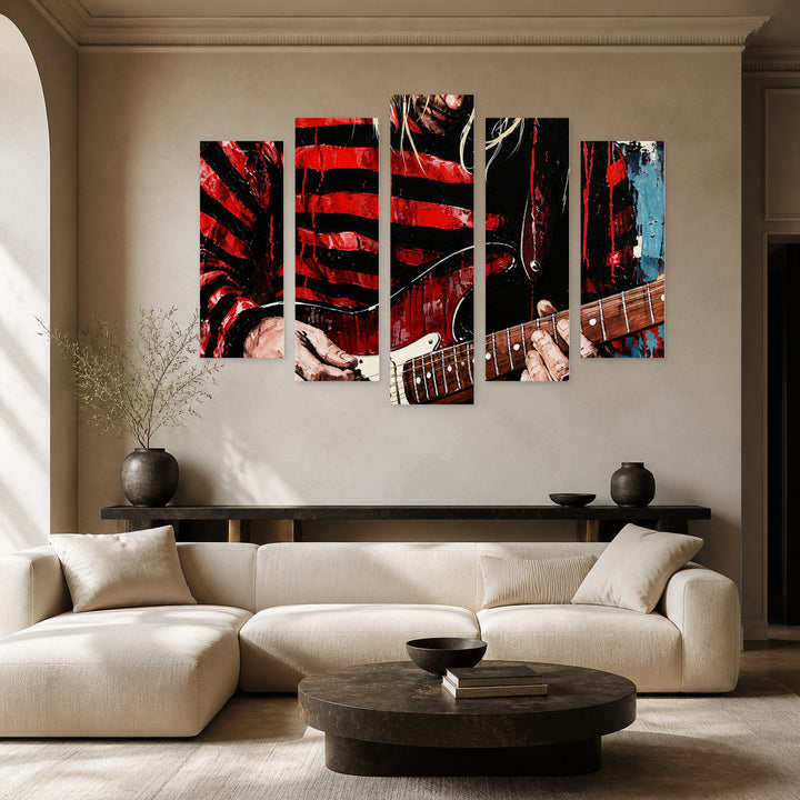 Kurt Cobain with Geometric Rhythm — five-panel wall art in alternate frontal interior | 5wallart 57904 M4