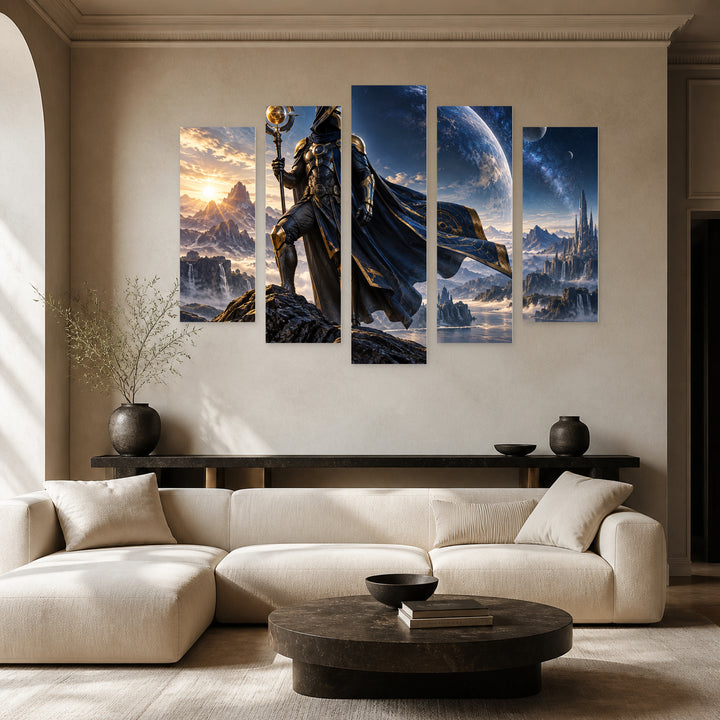 Darth Vader Riding a T-rex in Vivid Color — five-panel wall art in frontal interior | 5wallart 57905 M3