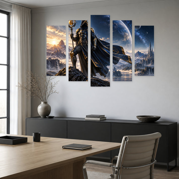 Darth Vader Riding a T-rex in Vivid Color — five-panel wall art in alternate frontal interior | 5wallart 57905 M4