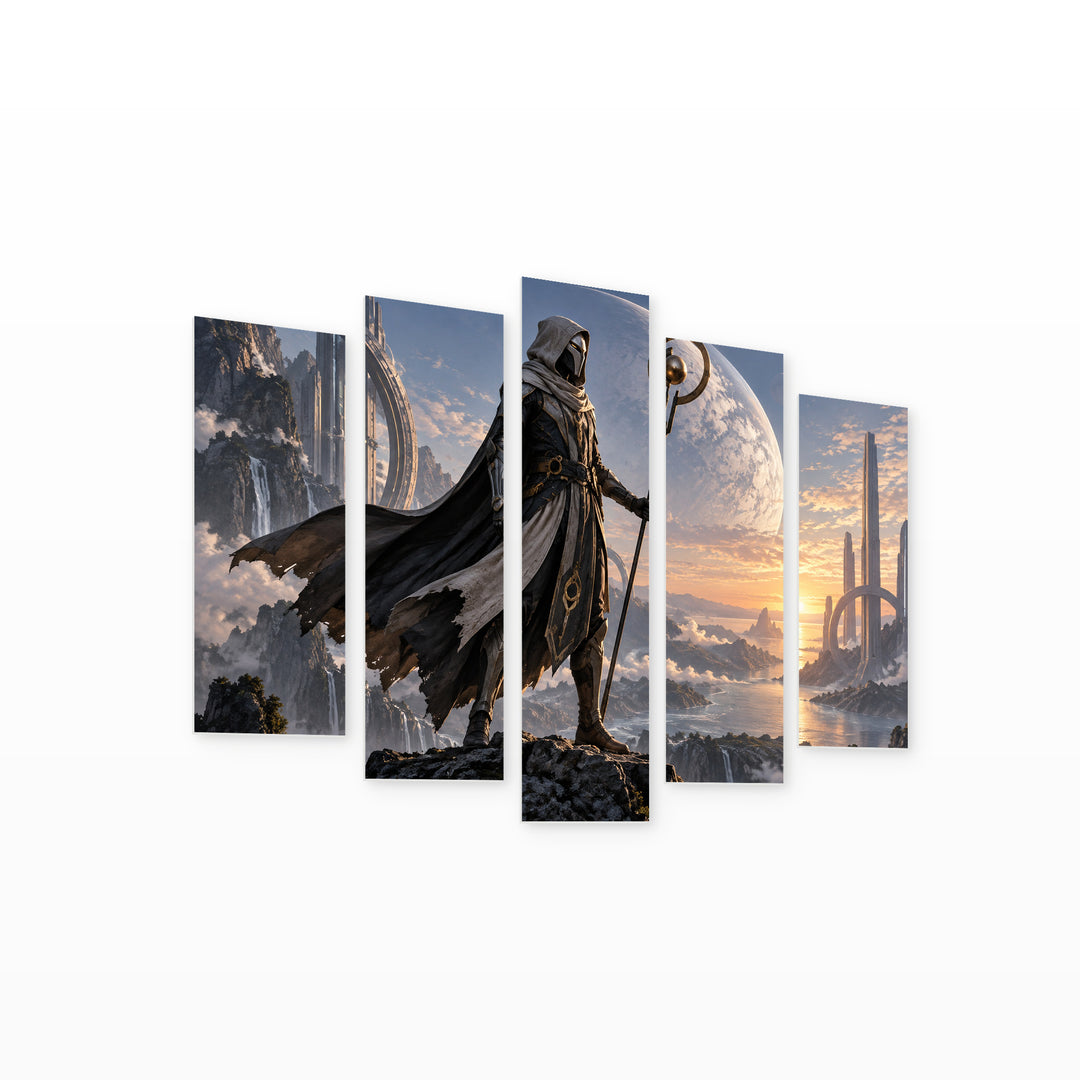 Darth Vader Meditating in Vivid Color — five-panel wall art on white background in perspective | 5wallart 57907 M1