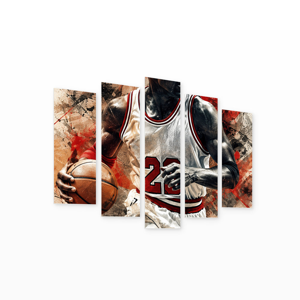 Michael Jordan with Geometric Rhythm — five-panel wall art on white background in perspective | 5wallart 57909 M1