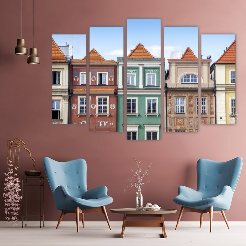 Historic Buildings in Poznan – five-piece modular wall art