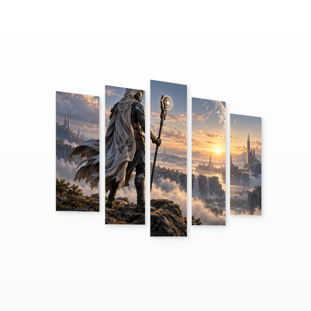 Darth Vader Drinking Coffee Still Life — five-panel wall art on white background in perspective | 5wallart 57910 M1