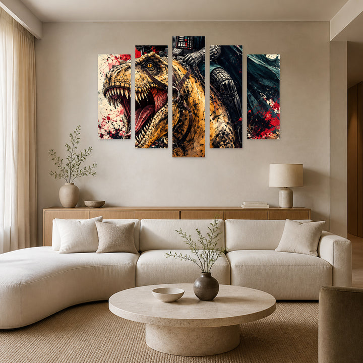 Darth Vader Riding a T-rex in Serene Light — five-panel wall art in alternate frontal interior | 5wallart 57912 M4