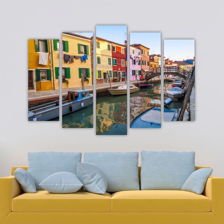 Colorful Buildings in Burano – five-piece modular wall art