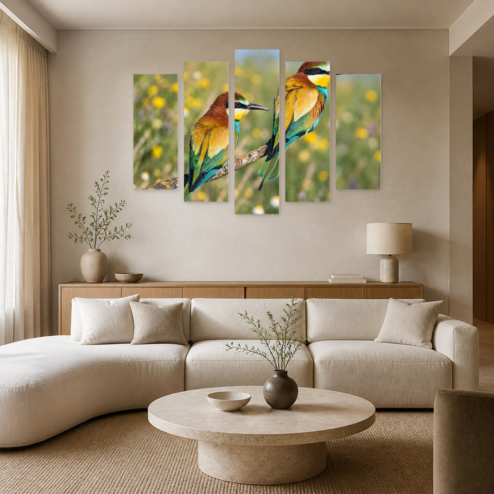 Wall Decoration - Tits in Serene Light — five-panel wall art in alternate frontal interior | 5wallart 58012 M4