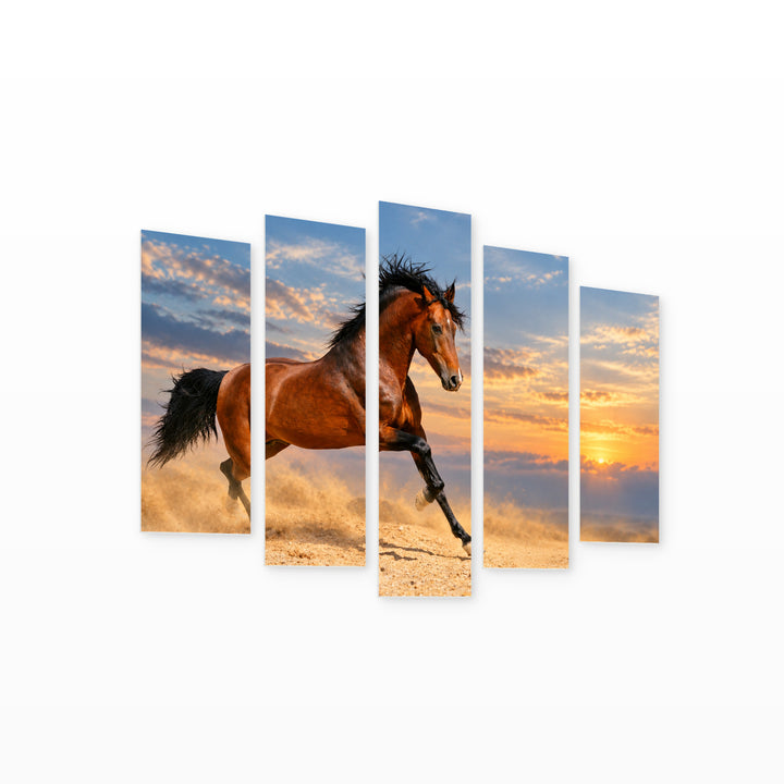 Sand Horse with Dreamlike Atmosphere — five-panel wall art on white background in perspective | 5wallart 58032 M1