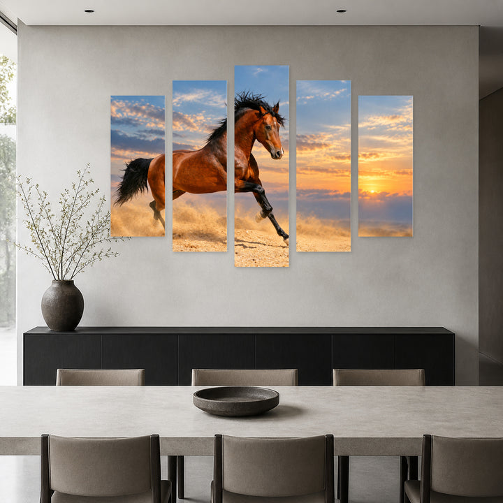 Sand Horse with Dreamlike Atmosphere — five-panel wall art in frontal interior | 5wallart 58032 M3