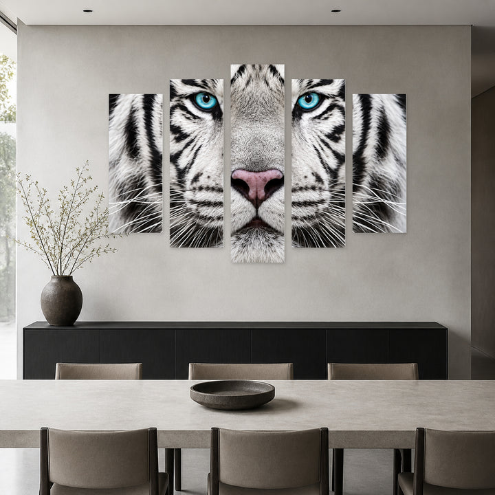 Siberian Tiger 2 in Serene Light — five-panel wall art in frontal interior | 5wallart 58038 M3