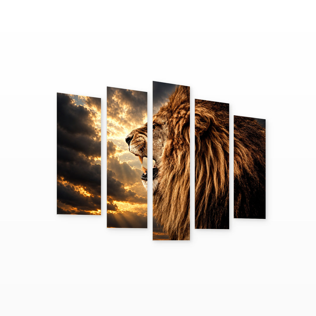 Power of the King with Dramatic Contrast — five-panel wall art on white background in perspective | 5wallart 58039 M1