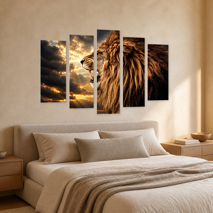 Power of the King with Dramatic Contrast — five-panel wall art in perspective interior | 5wallart 58039 M2
