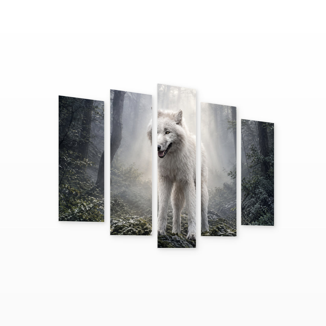 White Fang with Dreamlike Atmosphere — five-panel wall art on white background in perspective | 5wallart 58040 M1