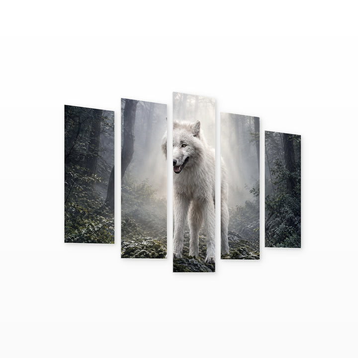 White Fang with Dreamlike Atmosphere — five-panel wall art on white background in perspective | 5wallart 58040 M1