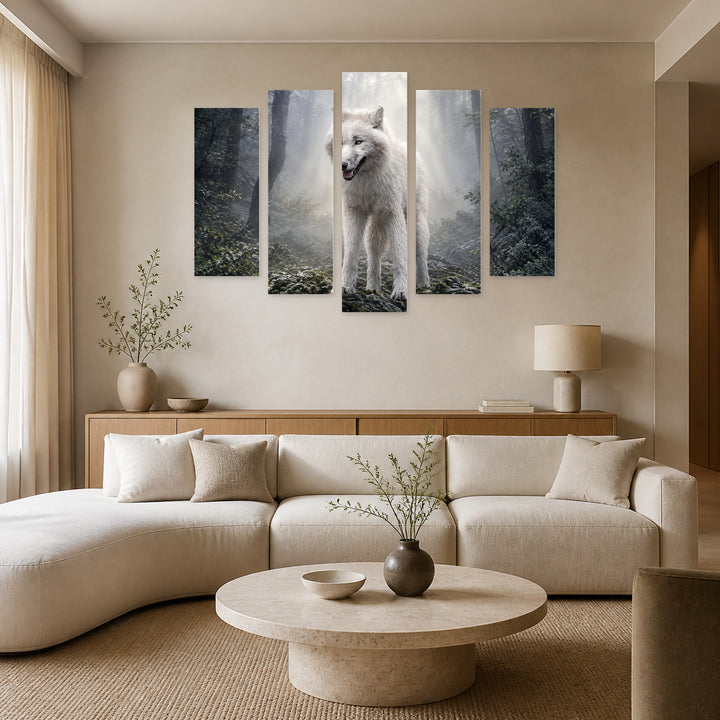 White Fang with Dreamlike Atmosphere — five-panel wall art in alternate frontal interior | 5wallart 58040 M4