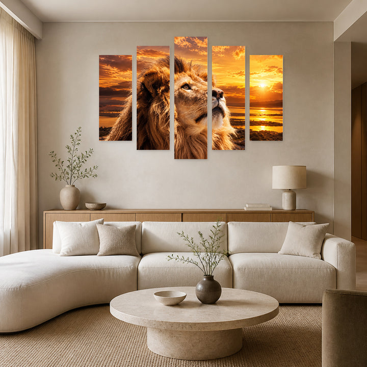 King with Dramatic Contrast — five-panel wall art in alternate frontal interior | 5wallart 58070 M4