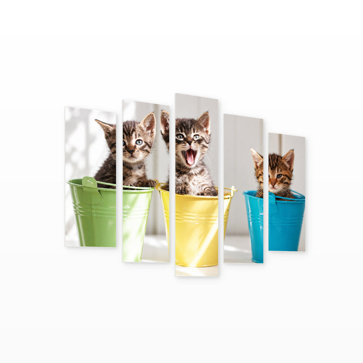 Little Kittens in Serene Light — five-panel wall art on white background in perspective | 5wallart 58071 M1