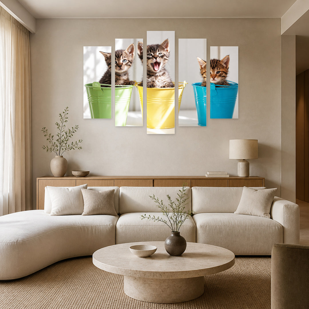 Little Kittens in Serene Light — five-panel wall art in frontal interior | 5wallart 58071 M3