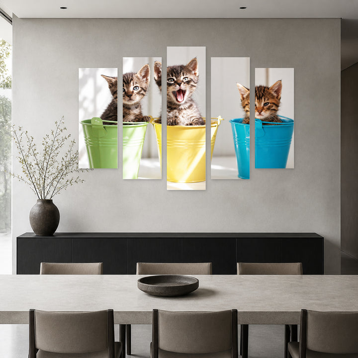 Little Kittens in Serene Light — five-panel wall art in alternate frontal interior | 5wallart 58071 M4