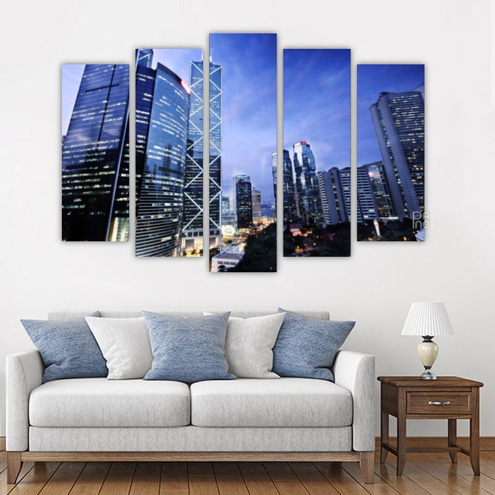 Office Buildings at Night – five-piece modular wall art