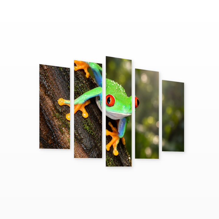 Tree Frog with Dreamlike Atmosphere — five-panel wall art on white background in perspective | 5wallart 58137 M1