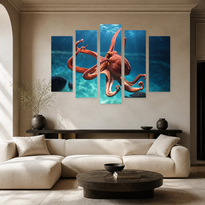 Octopus in Serene Light — five-panel wall art in frontal interior | 5wallart 58149 M3