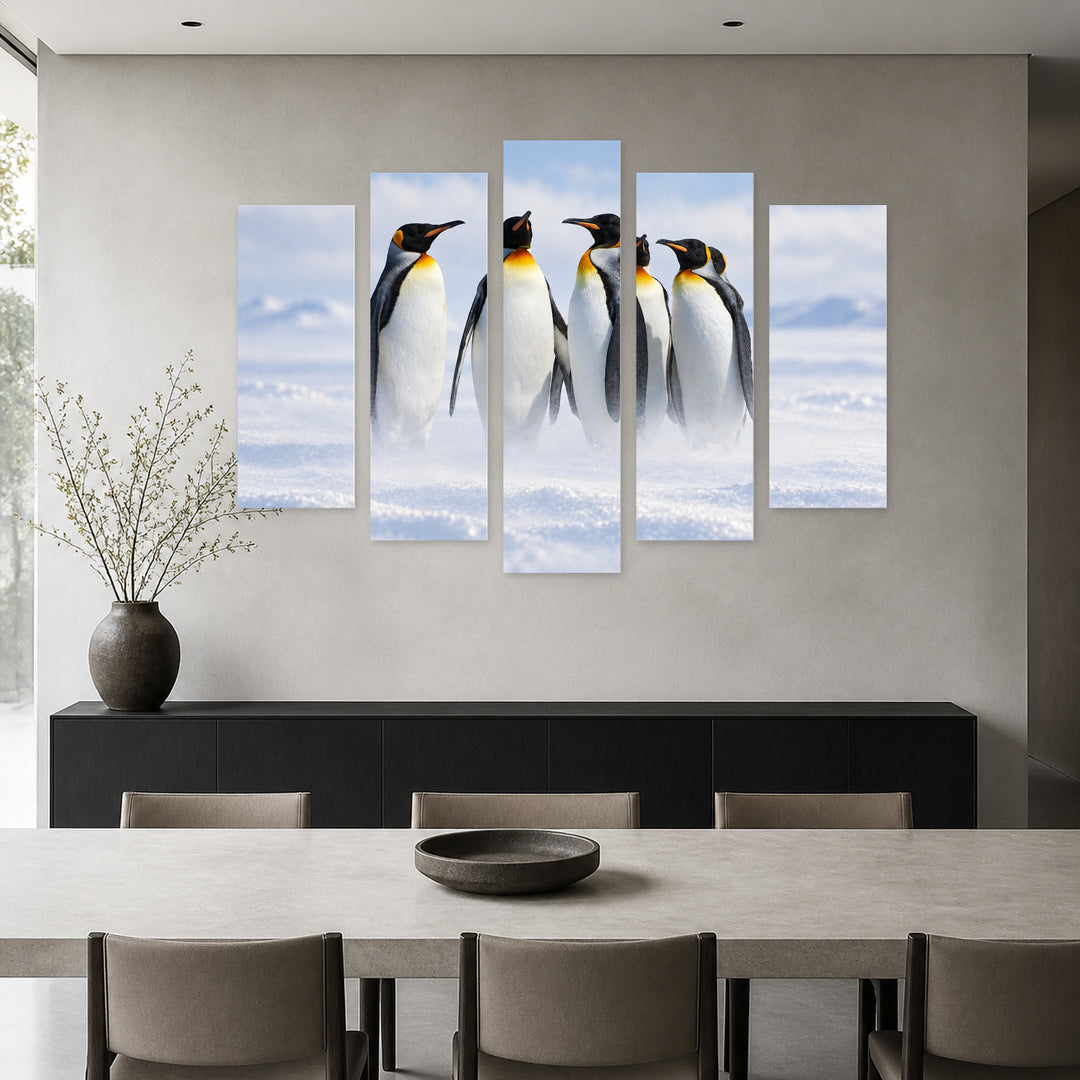 Group of Emperor Penguins in Winter — five-panel wall art in frontal interior | 5wallart 58156 M3