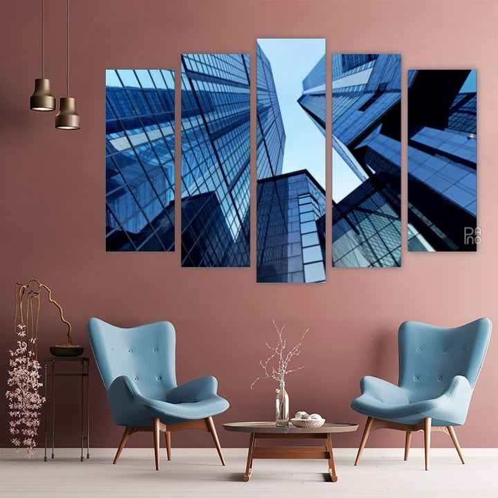 Office Buildings – five-piece modular wall art