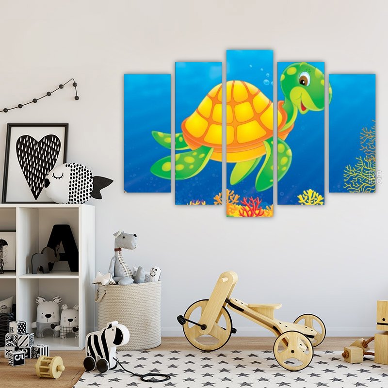 Illustration of a Sea Turtle – five-piece modular wall art