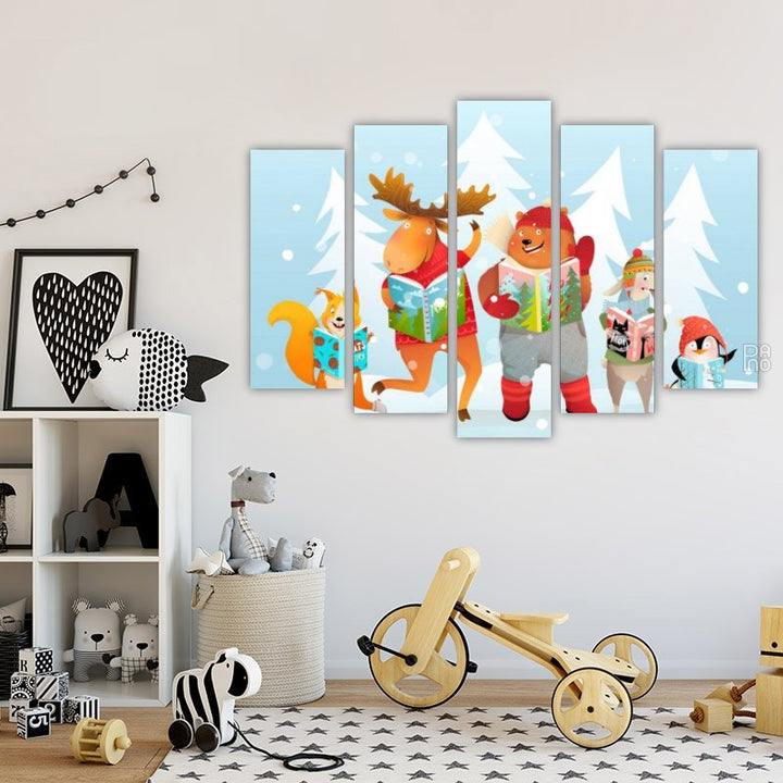 Animals in a Snowy Forest – five-piece modular wall art