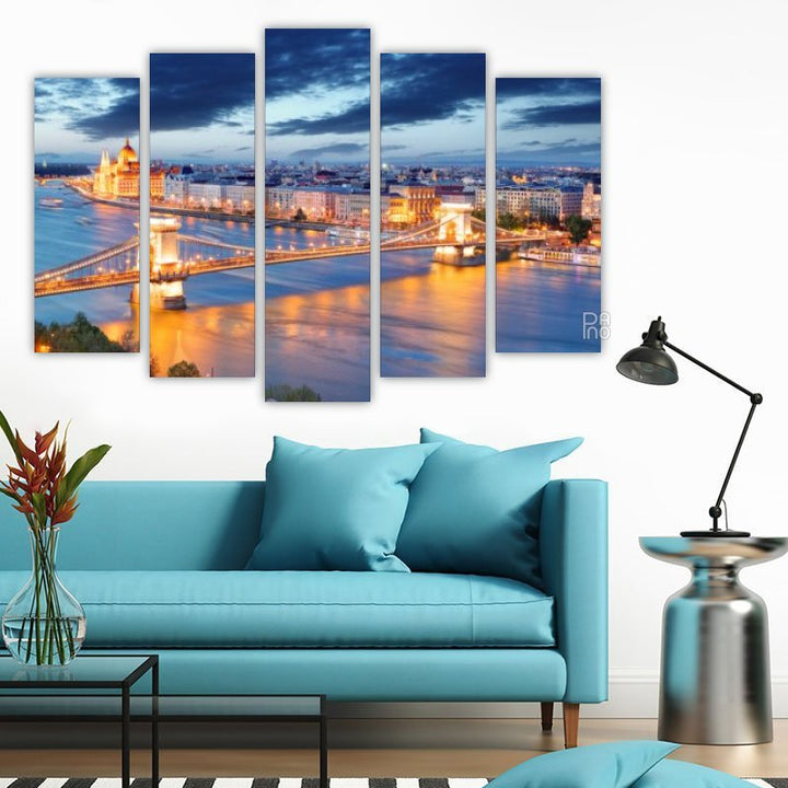 Budapest at Night – five-piece modular wall art