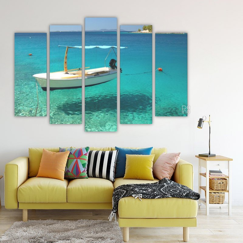 Boats in a Quiet Bay – five-piece modular wall art