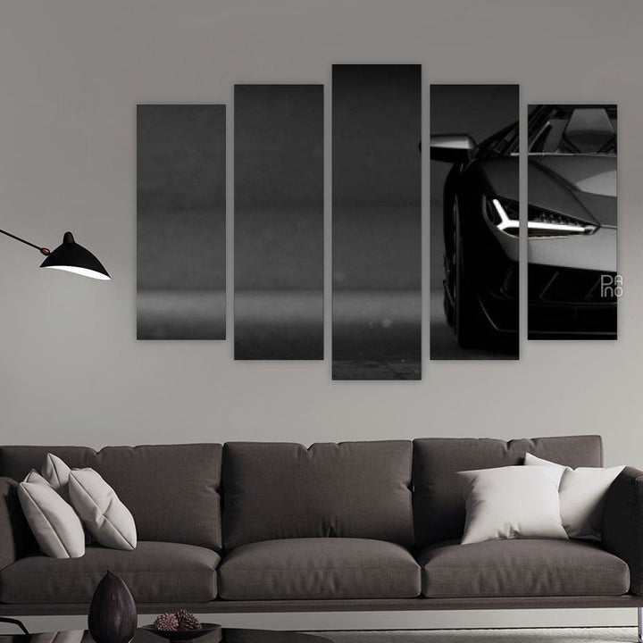 Black and White Sports Car – five-piece modular wall art