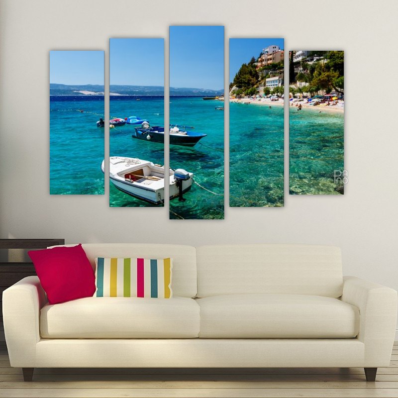 Motorboats in a Bay near Split – five-piece modular wall art