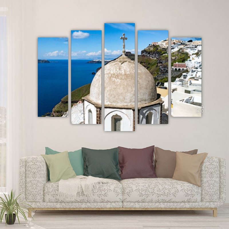 Church on Santorini Island – five-piece modular wall art