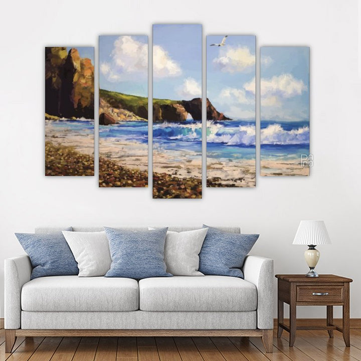 Seascape with a seagull – five-piece modular wall art
