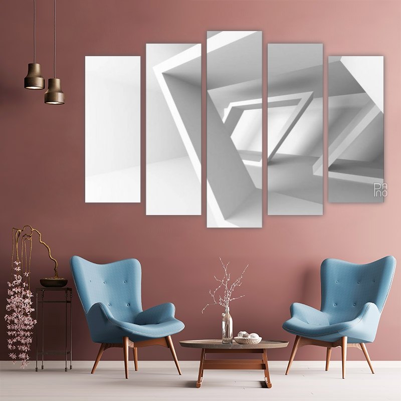 White modern architecture – five-piece modular wall art
