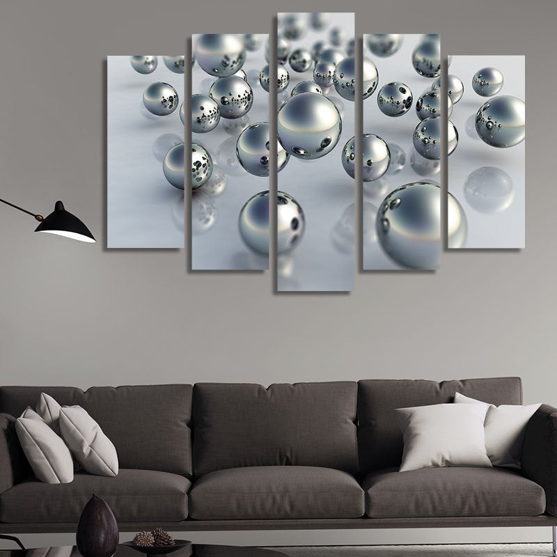 Silver Spheres – five-piece modular wall art