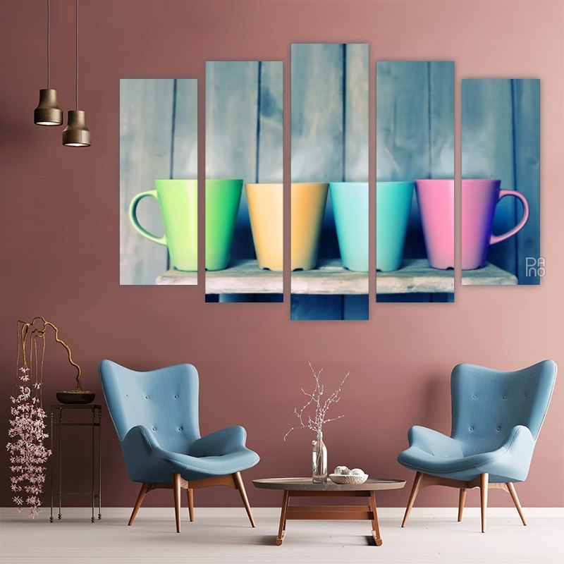 Colorful Cups – five-piece modular wall art