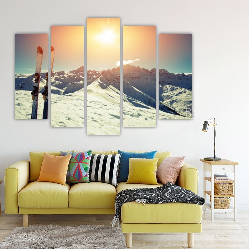 Ski Slope Sunrise – five-piece modular wall art