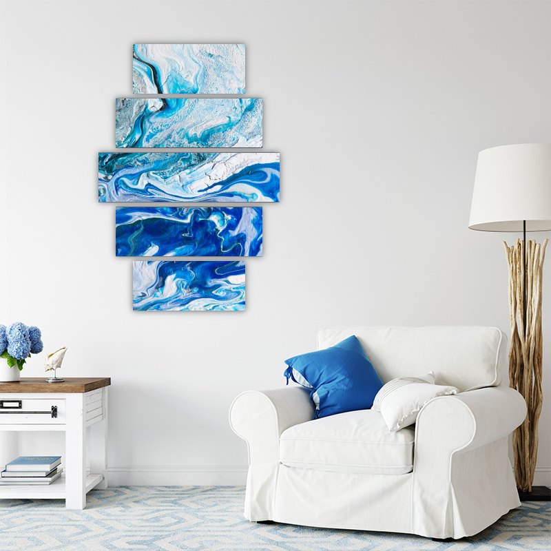 Ocean Abstraction – five-piece modular wall art