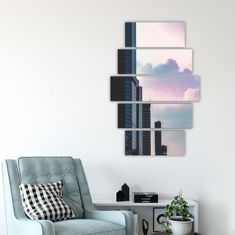 Tall Business Buildings – five-piece modular wall art