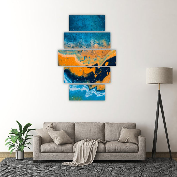 Orange Sea – five-piece modular wall art