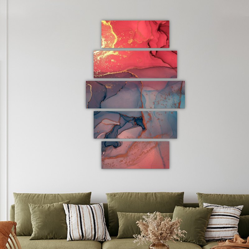 Salmon Color – five-piece modular wall art