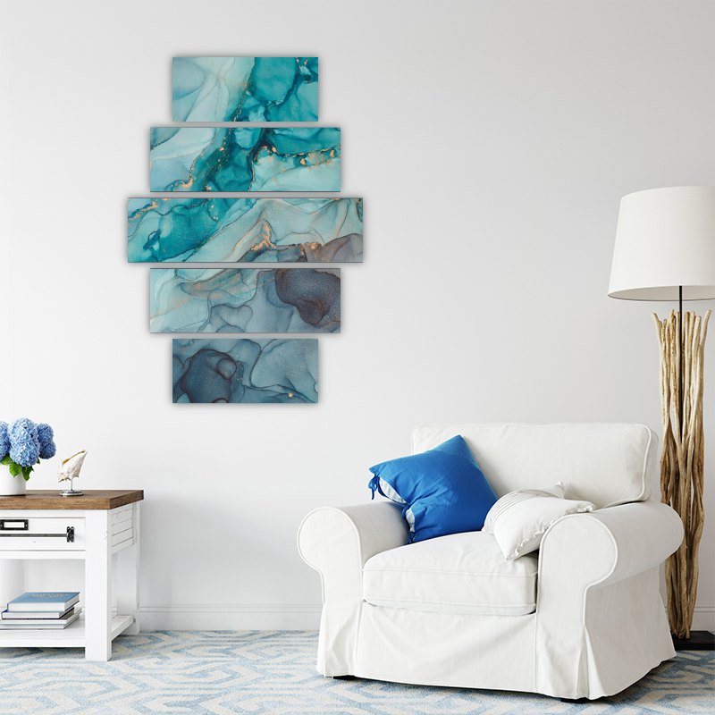 Blue Explosion – five-piece modular wall art