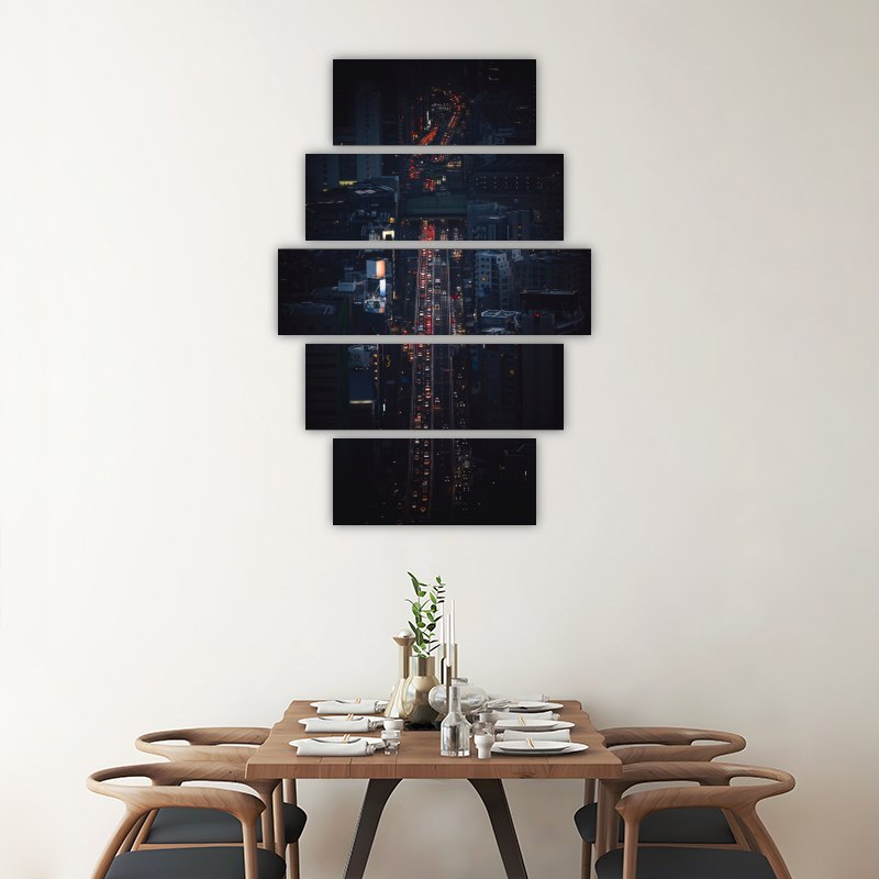 Night View Over the City – five-piece modular wall art