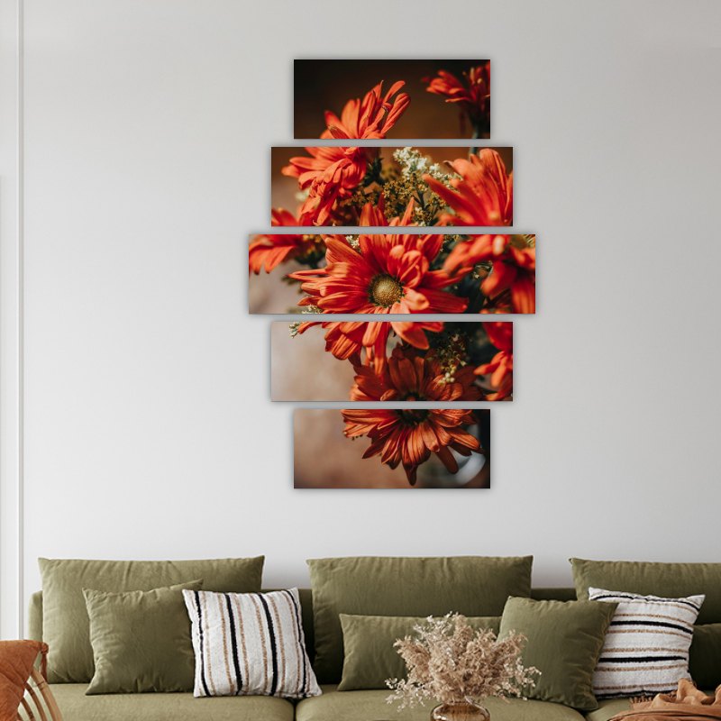 Bouquet of Chrysanthemums – five-piece modular wall art