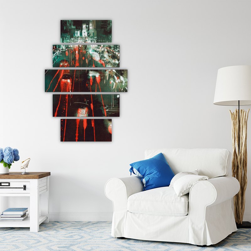 Red Lights – five-piece modular wall art