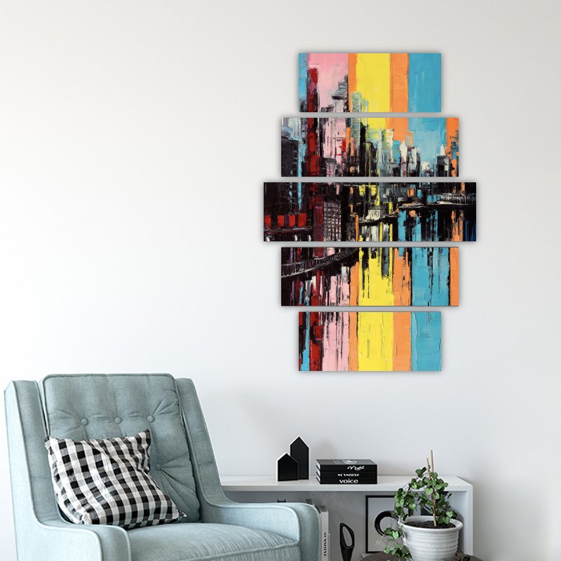Rainbow Over the City – five-piece modular wall art