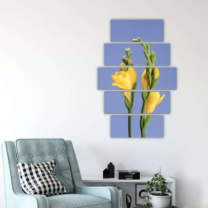 Yellow Freesia – five-piece modular wall art