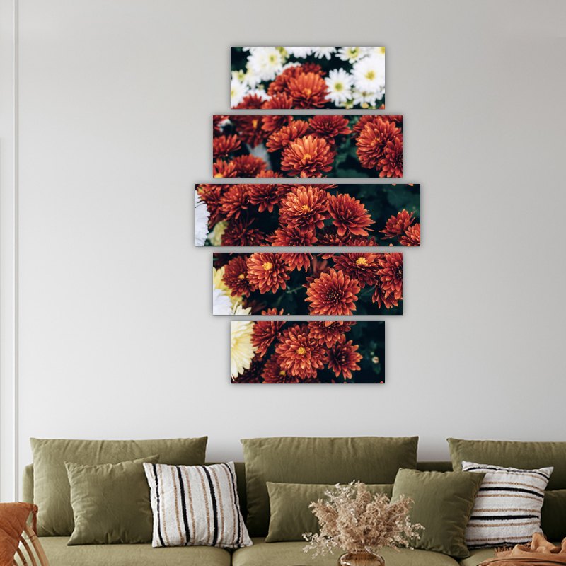 Chrysanthemums – five-piece modular wall art